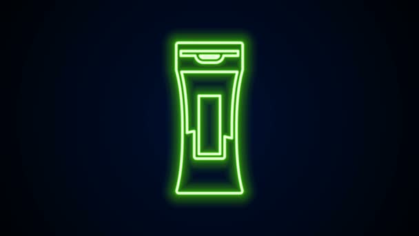 Linha de néon brilhante Garrafa de ícone de xampu isolado no fundo preto. Animação gráfica em movimento de vídeo 4K — Vídeo de Stock