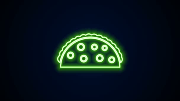 Glödande neon linje Taco med tortilla ikon isolerad på svart bakgrund. Traditionell mexikansk snabbmatsmeny. 4K Video motion grafisk animation — Stockvideo