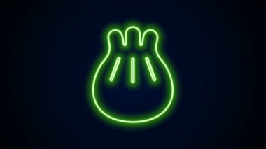 Kesme tahtası simgesinde parlayan neon hattı Khinkali siyah arkaplanda izole edildi. Geleneksel Gürcü hamur tatlısı. 4K Video hareketli grafik canlandırması