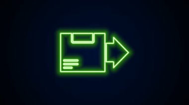 Parlayan neon çizgi karton kutu simgesi siyah arkaplanda izole edildi. Kutu, paket, paket işareti. Teslimat ve ambalaj. 4K Video hareketli grafik canlandırması