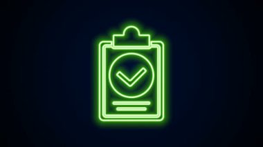 Parlayan neon hattı iletim listesi simgesinin doğrulanması siyah arkaplanda izole edildi. 4K Video hareketli grafik canlandırması