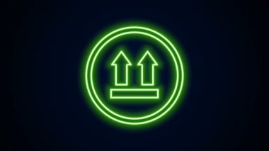 Parlayan neon hattı Bu tarafta siyah arkaplanda izole edilmiş bir simge var. Paketin üst tarafını gösteren iki ok. Kargo halledildi. 4K Video hareketli grafik canlandırması