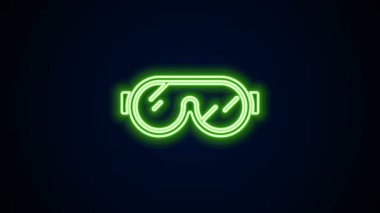 Parlayan neon çizgisi Kayak gözlüğü simgesi siyah arkaplanda izole edildi. Olağanüstü bir spor. Spor malzemeleri. 4K Video hareketli grafik canlandırması