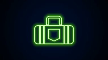 Parlayan neon hattı seyahat simgesi bavulu siyah arkaplanda izole edildi. Seyahat bagaj tabelası. Seyahat bagaj ikonu. 4K Video hareketli grafik canlandırması