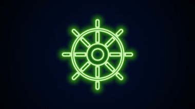 Parlayan neon hattı direksiyon simgesi siyah arkaplanda izole edildi. 4K Video hareketli grafik canlandırması