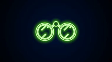 Parlayan neon çizgisi Dürbün simgesi siyah arkaplanda izole edildi. Yazılım işareti bul. Casus ekipman sembolü. 4K Video hareketli grafik canlandırması