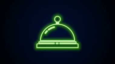 Parlayan neon hattı otel servis çanı simgesi siyah arkaplanda izole edildi. Resepsiyon zili. 4K Video hareketli grafik canlandırması