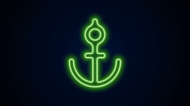 Parlayan neon hattı Anchor simgesi siyah arkaplanda izole edildi. 4K Video hareketli grafik canlandırması