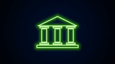 Parlayan neon hattı müze binası simgesi siyah arkaplanda izole edildi. 4K Video hareketli grafik canlandırması