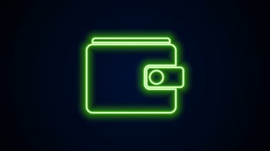 Parlayan neon çizgili cüzdan simgesi siyah arkaplanda izole edildi. Çanta ikonu. Nakit tasarruf sembolü. 4K Video hareketli grafik canlandırması