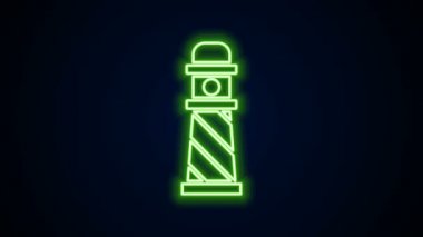 Parlayan neon hattı deniz feneri simgesi siyah arkaplanda izole edildi. 4K Video hareketli grafik canlandırması