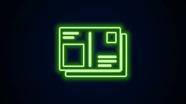 Siyah arka planda izole edilmiş vize damgalı parlak neon hattı pasaportu. Kimlik Belgesi. 4K Video hareketli grafik canlandırması