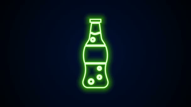 Línea de neón brillante Icono de botella de agua aislado sobre fondo negro. Signo de bebida de soda aqua. Animación gráfica de vídeo 4K — Vídeos de Stock