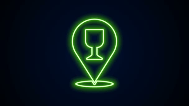Parlayan neon hattı Alkol veya bira barı konumu simgesi siyah arkaplanda izole edildi. İçki, bar, kulüp ve barın sembolü. 4K Video hareketli grafik canlandırması — Stok video