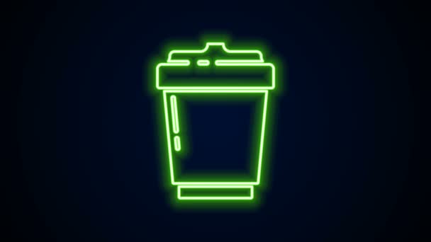 Linea neon incandescente Tazza di caffè per andare icona isolata su sfondo nero. Animazione grafica 4K Video motion — Video Stock