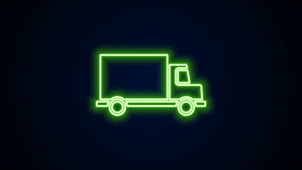 Λαμπερό νέον γραμμή παράδοσης φορτηγό φορτηγό όχημα εικονίδιο απομονώνονται σε μαύρο φόντο. 4K Γραφική κίνηση κίνησης βίντεο — Αρχείο Βίντεο