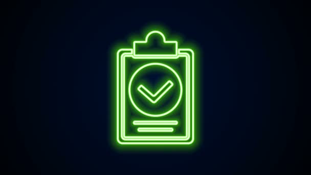 Glowing neon line Verification of delivery list clipboard icon isolated on black background. 4K Video motion graphic animation — Stock Video