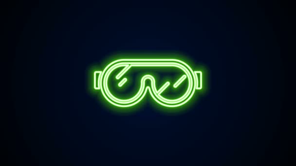 Linha de néon brilhante Ícone de óculos de esqui isolado no fundo preto. Desporto extremo. Equipamento desportivo. Animação gráfica em movimento de vídeo 4K — Vídeo de Stock