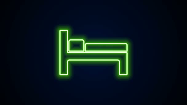 Linha de néon brilhante ícone da cama isolado no fundo preto. Animação gráfica em movimento de vídeo 4K — Vídeo de Stock