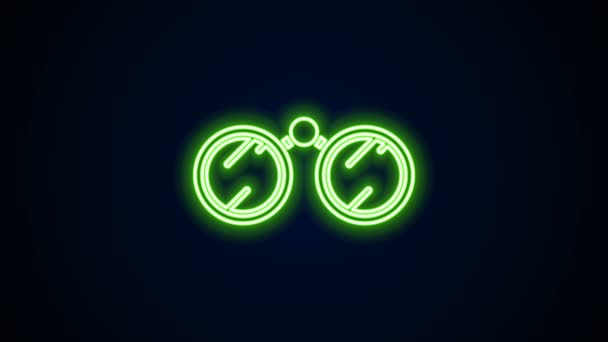 Glödande neon linje Kikare ikon isolerad på svart bakgrund. Hitta programvaruskylt. Spionutrustningssymbol. 4K Video motion grafisk animation — Stockvideo