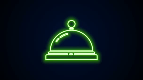 Parlayan neon hattı otel servis çanı simgesi siyah arkaplanda izole edildi. Resepsiyon zili. 4K Video hareketli grafik canlandırması — Stok video