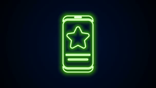 Gloeiende neon lijn Mobiele telefoon met beoordeling pictogram geïsoleerd op zwarte achtergrond. Concept van getuigenissen berichten, meldingen, feedback. 4K Video motion grafische animatie — Stockvideo