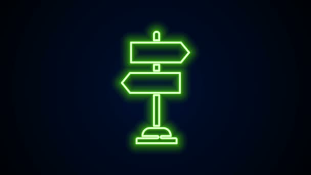 Leuchtende Leuchtlinien Verkehrszeichen. Wegweiser-Symbol isoliert auf schwarzem Hintergrund. Zeigersymbol. Abgelegenes Straßeninformationsschild. Wegweiser. 4K Video Motion Grafik Animation — Stockvideo