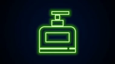 Siyah arkaplanda parlayan neon hattı şampuan ikonu. 4K Video hareketli grafik canlandırması