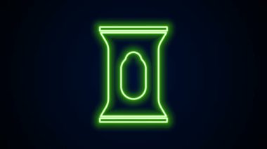 Parlak neon hattı ıslak mendil simgesi siyah arkaplanda izole edildi. 4K Video hareketli grafik canlandırması