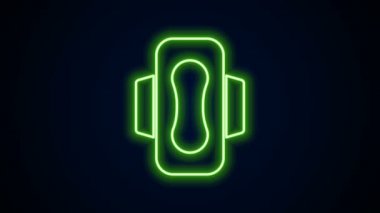 Parlayan neon hattı adet dönemi ve siyah arka planda izole edilmiş hijyenik peçete ikonu. Kadın hijyen ürünleri. 4K Video hareketli grafik canlandırması