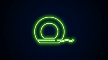 Parlayan neon çizgisi diş ipi simgesi siyah arkaplanda izole edildi. 4K Video hareketli grafik canlandırması