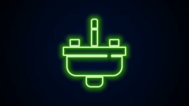 Siyah zemin üzerinde su musluğu simgesi olan parlak neon hat helvası. 4K Video hareketli grafik canlandırması