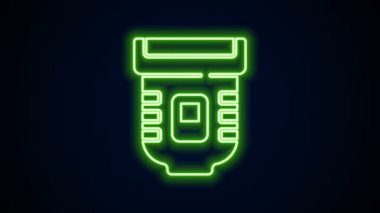 Parlayan neon hattı Epilatör simgesi siyah arkaplanda izole edildi. Elektrikli jiletle deplasyon. Cesette saç kesimi. 4K Video hareketli grafik canlandırması