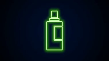 Parlak neon hattı. Çamaşır deterjanı, çamaşır suyu, bulaşık deterjanı ya da siyah arka planda izole edilmiş başka bir temizlik maddesi ikonu için plastik şişe. 4K Video hareketli grafik canlandırması