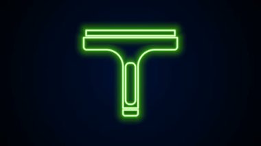 Siyah arkaplanda izole edilmiş pencere simgesi için kauçuk temizleme servisiyle parlayan neon hattı. Silecek, kazıyıcı, silecek. 4K Video hareketli grafik canlandırması