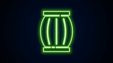 Parlayan neon hattı barut namlusu simgesi siyah arkaplanda izole edildi. TNT dinamit ahşap fıçı. 4K Video hareketli grafik canlandırması