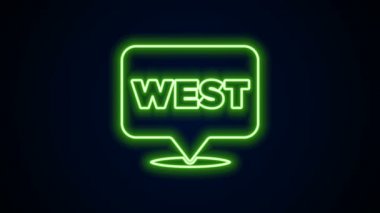 Parlayan neon hattı. Siyah arka planda, Vahşi Batı simgesine işaret ediyor. Batı tabelası, mesaj panosu, yön bulma işareti. 4K Video hareketli grafik canlandırması