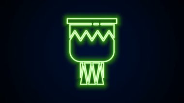Parlayan neon hattı Drum simgesi siyah arkaplanda izole edildi. Müzik işareti. Müzik aleti sembolü. 4K Video hareketli grafik canlandırması