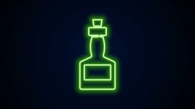 Parlayan neon hattı Tabasco sosu simgesi siyah arkaplanda izole edildi. Kırmızı biberli baharatlı biber sosu. 4K Video hareketli grafik canlandırması