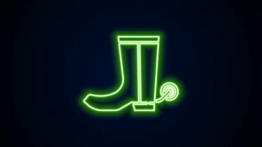 Parlayan neon çizmeli kovboy çizmesi simgesi siyah arkaplanda izole edildi. 4K Video hareketli grafik canlandırması