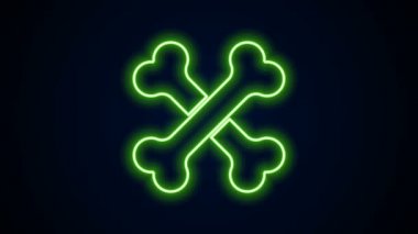 Parlayan neon çizgisi siyah arkaplanda izole edilmiş insan kemikleri simgesini geçti. 4K Video hareketli grafik canlandırması