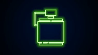 Parlayan neon hattı kantin su şişesi simgesi siyah arka planda izole edildi. Turist matarası ikonu. Kampanyada bir kavanoz su kullanıldı. 4K Video hareketli grafik canlandırması