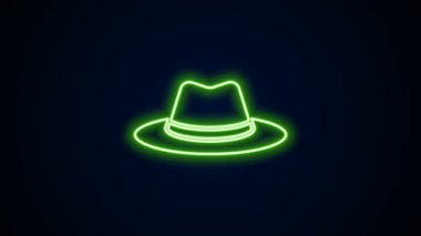 Parlayan neon hattı Batı kovboy şapkası ikonu siyah arka planda izole edildi. 4K Video hareketli grafik canlandırması