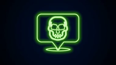 Parlayan neon hattı Skull simgesi siyah arkaplanda izole edildi. Mutlu Cadılar Bayramı Partisi. 4K Video hareketli grafik canlandırması