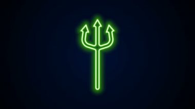 Parlayan neon hattı Neptune Trident simgesi siyah arkaplanda izole edildi. Mutlu Cadılar Bayramı Partisi. 4K Video hareketli grafik canlandırması