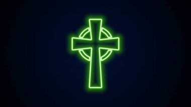 Siyah zemin üzerinde çapraz simge olan parlak neon çizgisi Tombstone. Mezar ikonu. 4K Video hareketli grafik canlandırması