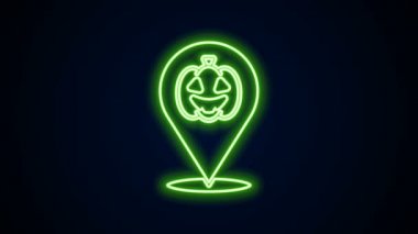 Parlayan neon hattı balkabağı simgesi siyah arkaplanda izole edildi. Mutlu Cadılar Bayramı Partisi. 4K Video hareketli grafik canlandırması