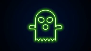 Parlayan neon hattı Hayalet simgesi siyah arkaplanda izole edildi. Mutlu Cadılar Bayramı Partisi. 4K Video hareketli grafik canlandırması