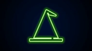 Parlayan neon hattı cadı şapkası simgesi siyah arkaplanda izole edildi. Mutlu Cadılar Bayramı Partisi. 4K Video hareketli grafik canlandırması