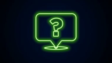 Parlayan neon çizgisi Soru işareti simgesi siyah arkaplanda izole edildi. SSS işareti. Dosyaları kopyala, konuşma balonu ve grafiğini çıkar. 4K Video hareketli grafik canlandırması